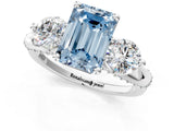 Silver Fancy Blue Emerald Cut Diamond Three-Stone Ring with Prong Setting and Pavé Band_7