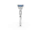 Silver Fancy Blue Emerald Cut Diamond Three-Stone Ring with Prong Setting and Pavé Band_8