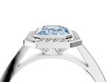 Silver Fancy Blue Emerald Cut Halo Bezel Diamond Pave Band Ring_10