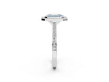 Silver Fancy Blue Emerald Cut Halo Bezel Diamond Pave Band Ring_8
