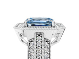 Silver Fancy Blue Emerald Cut Halo Diamond Engagement Ring with Pave Split Shank and Four-Prong Setting_11