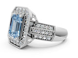 Silver Fancy Blue Emerald Cut Halo Diamond Engagement Ring with Pave Split Shank and Four-Prong Setting_6