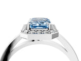 Silver Fancy Blue Emerald Cut Halo Diamond Ring with Solitaire Band and Prong Setting_52