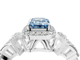 Silver Fancy Blue Emerald Cut Halo Diamond Split Shank Engagement Ring with Four-Prong Setting_10