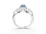 Silver Fancy Blue Emerald Cut Halo Diamond Split Shank Engagement Ring with Four-Prong Setting_9