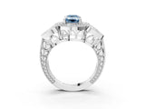 Silver Fancy Blue Emerald Cut Halo Milgrain Diamond Engagement Ring with Leaf Band and Four-Prong Setting_15