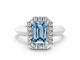 Silver Fancy Blue Emerald  Cut Halo Solitaire Engagement Ring with Square Band and Four-Prong Setting_12