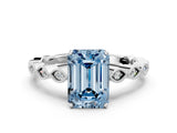 Silver Fancy Blue Emerald Cut Solitaire Diamond Ring with Infinity Twist Band and Four-Prong Setting_6