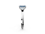 Silver Fancy Blue Emerald  Cut Solitaire Engagement Ring with Flat Band and Four-Prong Setting 3