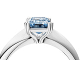 Silver Fancy Blue Emerald  Cut Solitaire Engagement Ring with Tapered Band and Four-Prong Setting 5