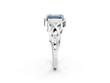 Silver Fancy Blue Emerald Cut Solitaire Intertwined Band Prong Setting Ring_8