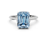 Silver Fancy Blue Emerald Cut Solitaire Split Shank Pave Diamond Engagement Ring with Four-Prong Setting_6