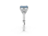 Silver Fancy Blue Emerald Cut Solitaire Split Shank Pave Diamond Engagement Ring with Four-Prong Setting_8