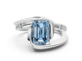 Silver Fancy Blue Emerald Cut Solitaire Tension-Set Diamond Split Shank Ring_6