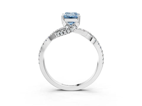 Silver Fancy Blue Emerald Cut Solitaire Twist Pave Diamond Engagement Ring with Prong Setting_45