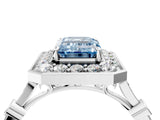 Silver Fancy Blue Emerald  Halo Diamond Engagement Ring with Twisted Band and Four-Prong Setting 4