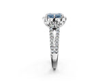 Silver Fancy Blue Emerald  Halo Diamond Floral Split Shank Engagement Ring 3