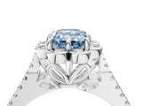 Silver Fancy Blue Emerald  Halo Diamond Floral Split Shank Engagement Ring 5
