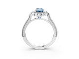 Silver Fancy Blue Emerald  Halo Milgrain Pave Diamond Ring with Four-Prong Setting 3