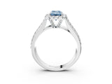 Silver Fancy Blue Emerald  Halo Round Diamond Pave Band with Prong Setting 3
