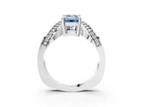 Silver Fancy Blue Emerald  Solitaire Diamond Engagement Ring with Pave Band and Four-Prong Setting 5