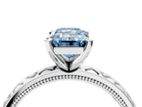 Silver Fancy Blue Emerald  Solitaire Diamond Engagement Ring with XO Engraved Band and Four-Prong Setting 4