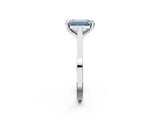 Silver Fancy Blue Emerald  Solitaire Diamond Ring with Four-Prong Setting and Tapered Band 3