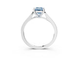 Silver Fancy Blue Emerald  Solitaire Diamond Ring with Four-Prong Setting and Tapered Band 4