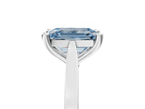 Silver Fancy Blue Emerald  Solitaire Diamond Ring with Four-Prong Setting and Tapered Band