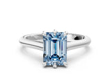 Silver Fancy Blue Emerald  Solitaire Engagement Ring with Six-Prong Setting and Classic Band 1