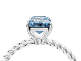 Silver Fancy Blue Emerald  Solitaire Twist Band Ring with Four-Prong Setting_4