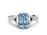 Silver Fancy Blue Emerald  Solitaire Twist Band Six-Prong Setting 1