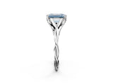Silver Fancy Blue Emerald  Solitaire Twist Band Six-Prong Setting 3