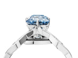 Silver Fancy Blue Emerald  Solitaire Twist Band with Leaf Prong Setting 4