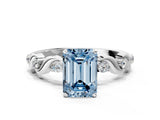 Silver Fancy Blue Emerald  Solitaire Twisted Band with Prong Setting 1