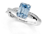 Silver Fancy Blue Emerald  Solitaire Twisted Pave Diamond Ring with Four-Prong Setting_19