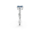 Silver Fancy Blue Emerald  Solitaire Twisted Pave Diamond Ring with Four-Prong Setting_2