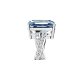 Silver Fancy Blue Emerald  Solitaire Twisted Pave Diamond Ring with Four-Prong Setting_23