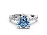 Silver Fancy Blue Heart  Brilliant Diamond Solitaire with Pavé Band and Four-Prong Setting