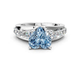 Silver Fancy Blue Heart  Brilliant Solitaire with Side Stones on a Pave Band and Four-Prong Setting_12