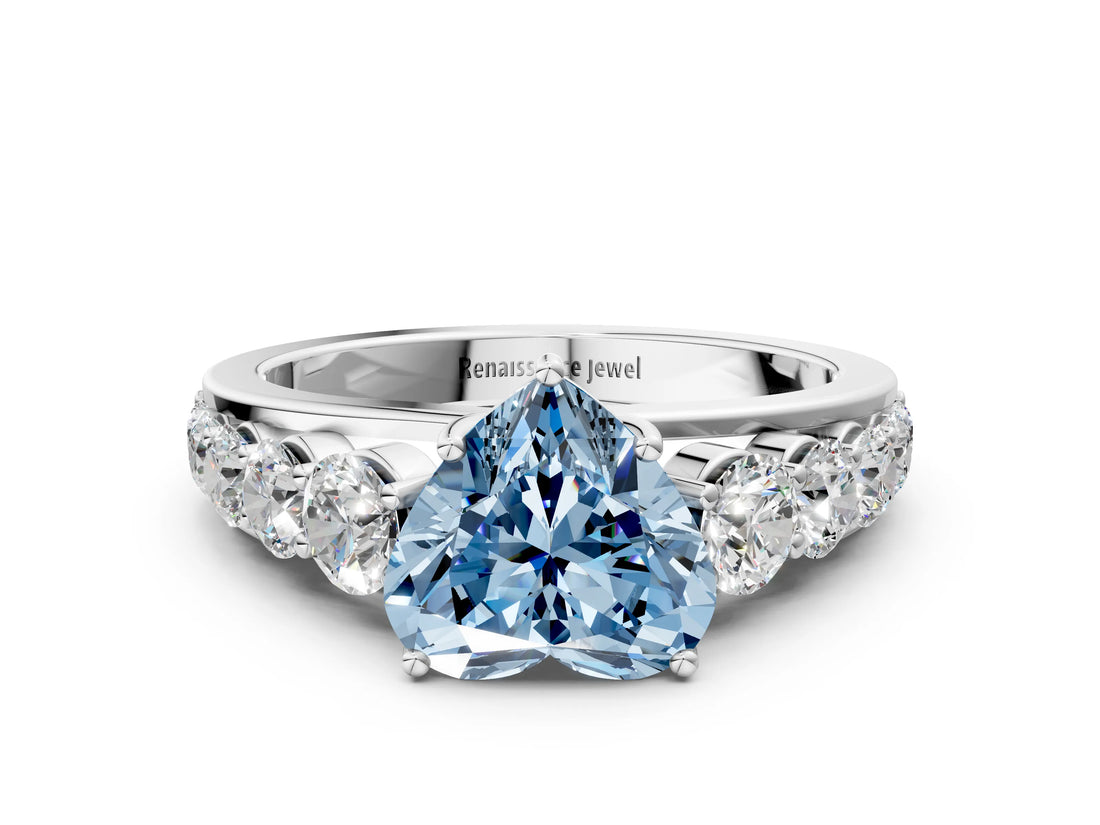 Silver Fancy Blue Heart Cut Brilliant Diamond Pavé Band with Six-Prong Setting_18
