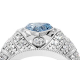 Silver Fancy Blue Heart Cut Brilliant Halo Pave Diamond Milgrain Ring_10