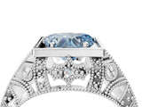 Silver Fancy Blue Heart Cut Brilliant Milgrain Filigree Diamond Ring with Square Prong Setting_10