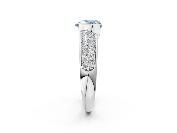 Silver Fancy Blue Heart Cut Diamond Channel Set Pave Band with Tension Prong Setting
