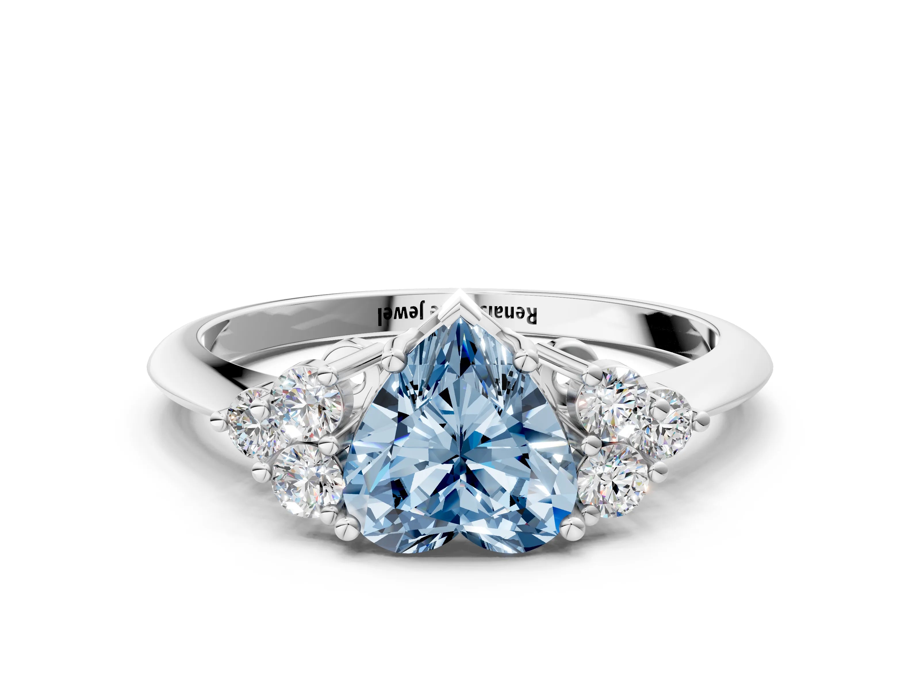 Silver Fancy Blue Heart Cut Cut Diamond Cluster Ring with Solitaire Band and Four-Prong Setting_18