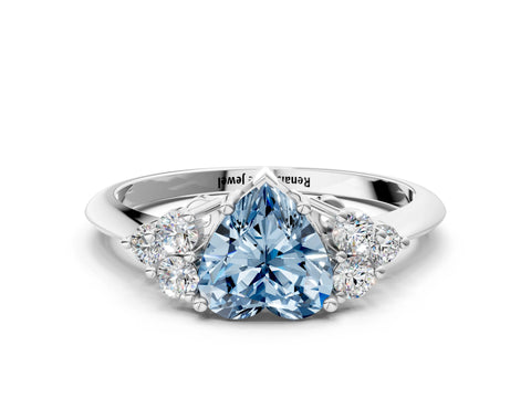 Silver Fancy Blue Heart Cut Cut Diamond Cluster Ring with Solitaire Band and Four-Prong Setting_18