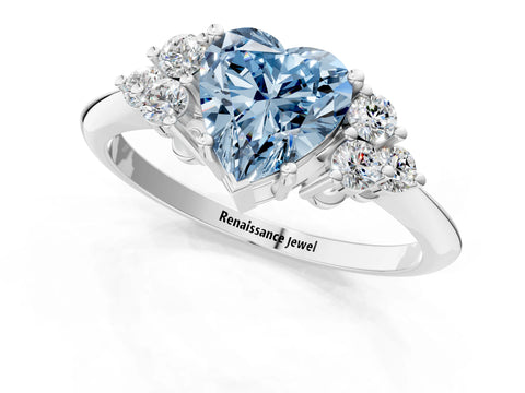 Silver Fancy Blue Heart Cut Cut Diamond Cluster Ring with Solitaire Band and Four-Prong Setting_19