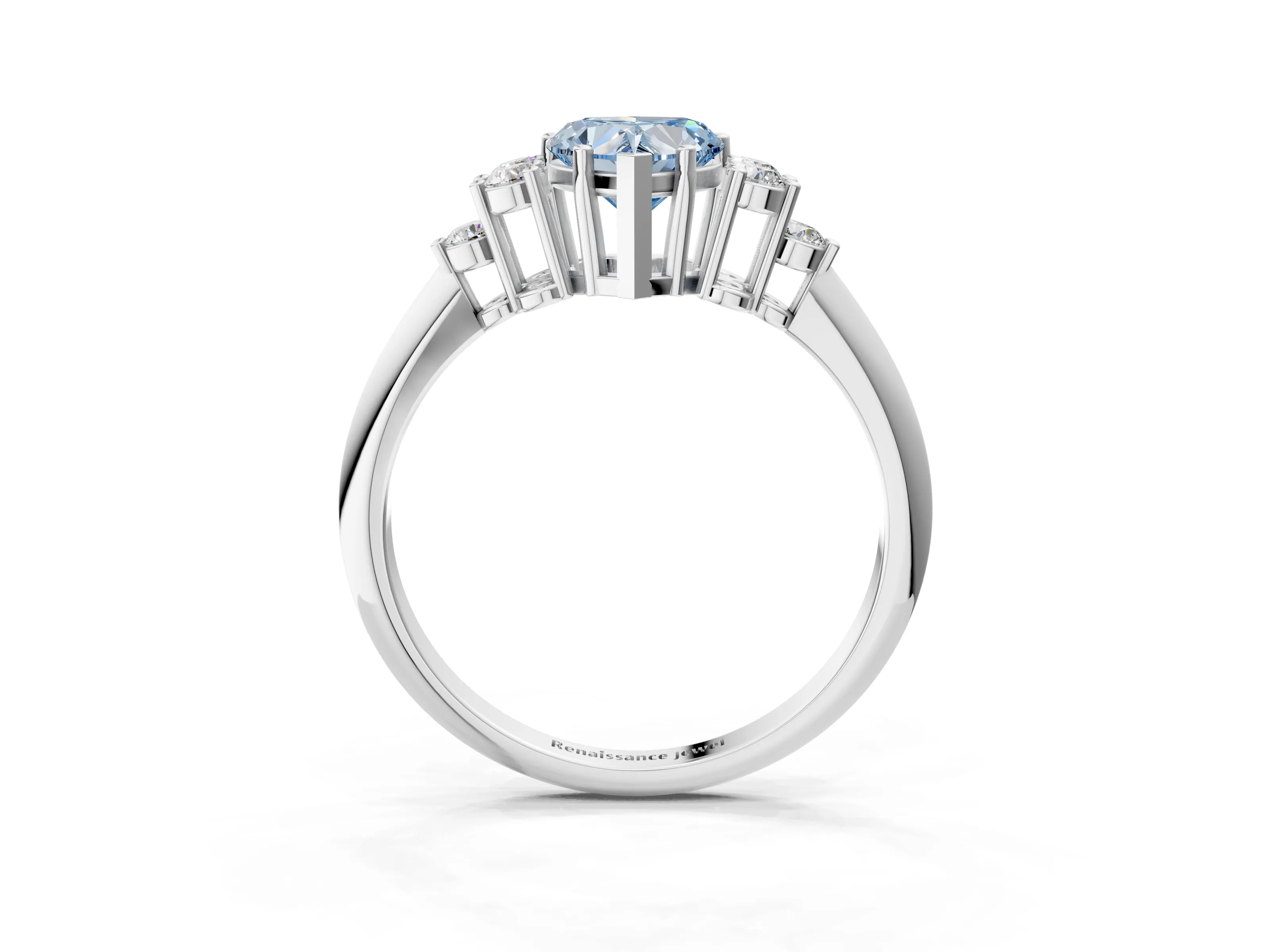 Silver Fancy Blue Heart Cut Cut Diamond Cluster Ring with Solitaire Band and Four-Prong Setting_21