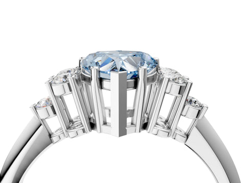 Silver Fancy Blue Heart Cut Cut Diamond Cluster Ring with Solitaire Band and Four-Prong Setting_22