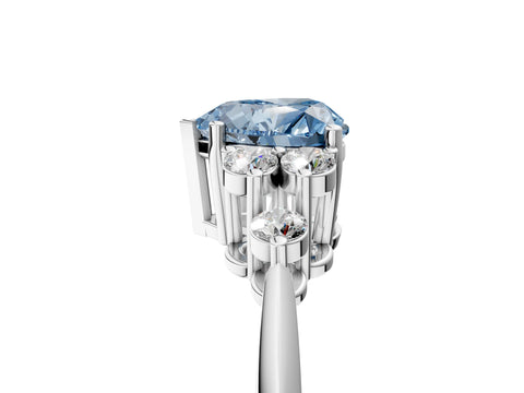 Silver Fancy Blue Heart Cut Cut Diamond Cluster Ring with Solitaire Band and Four-Prong Setting_23